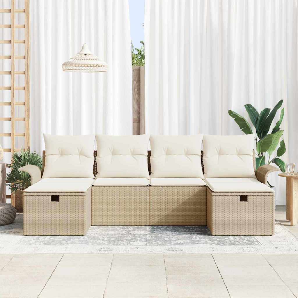 Garten-Sofa-Set mit Kissen mit Speicher 6 pcs Beige Poly Rattan